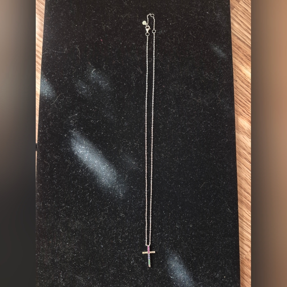 .925 Sterling Silver Colorful Cross Necklace